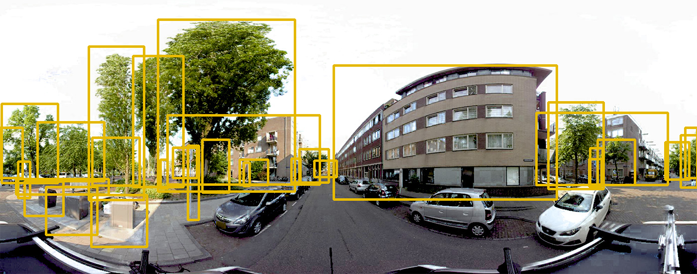 Example of an accurately labeled panoramic image of Amsterdam, part of the PanorAMS-clean dataset